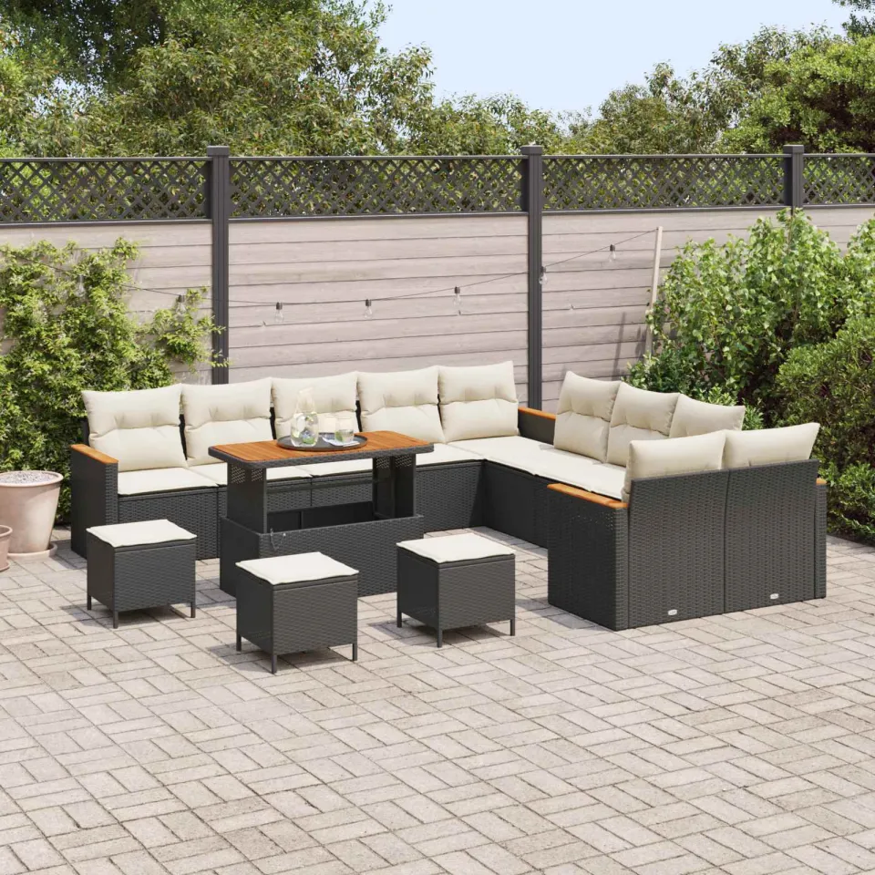 vidaXL Tuinbankenset 14 st Zwart poly rattan, foto 3