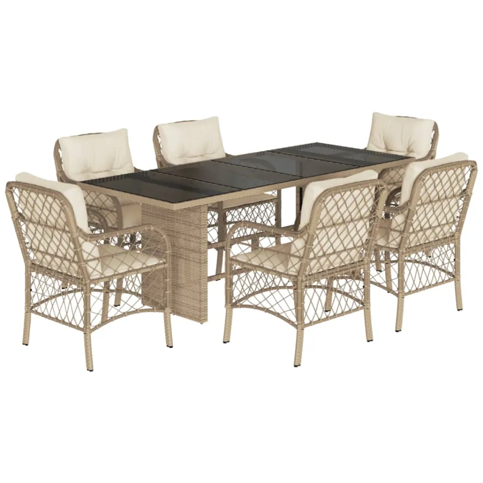 vidaXL 7-delige Tuinset met kussens poly rattan beige, foto 3