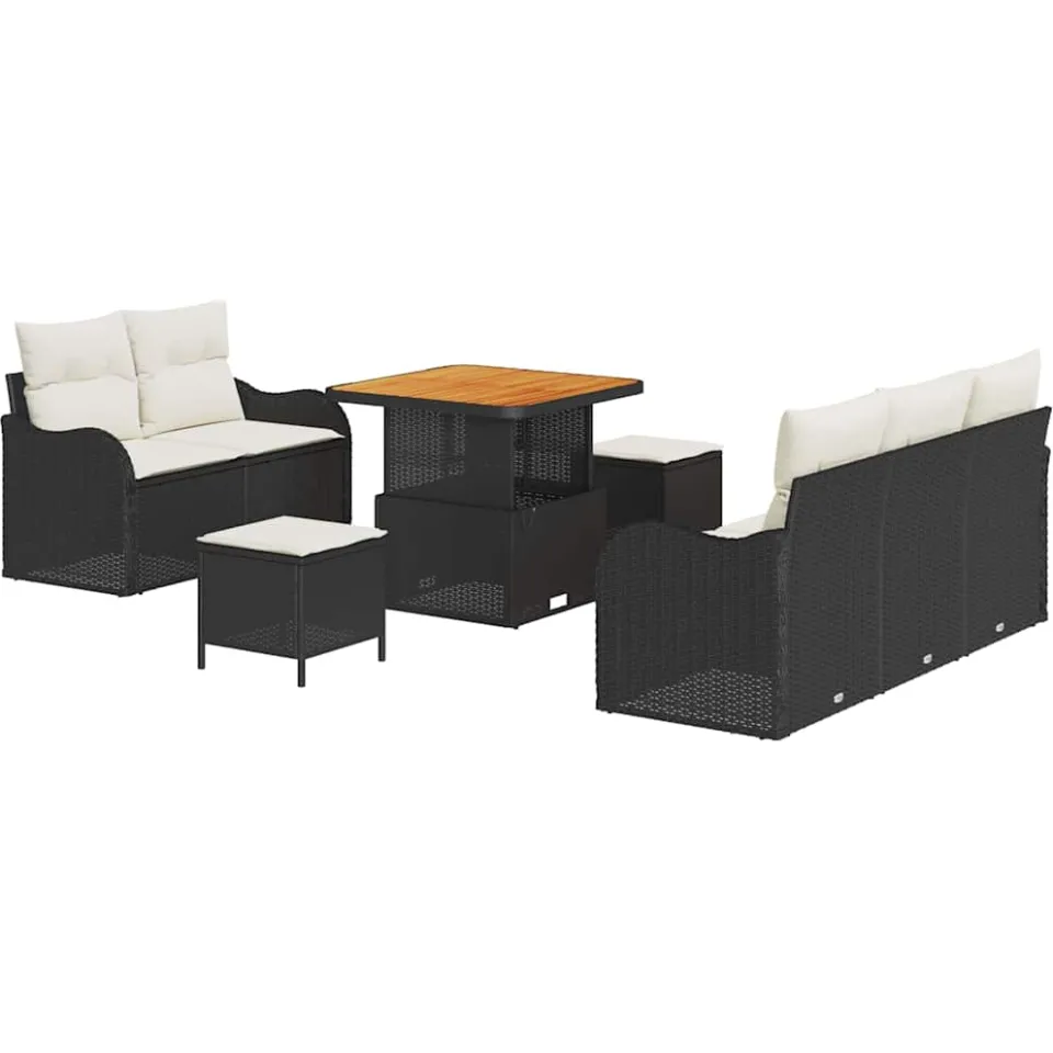 vidaXL Tuinbankenset 8 st Zwart poly rattan