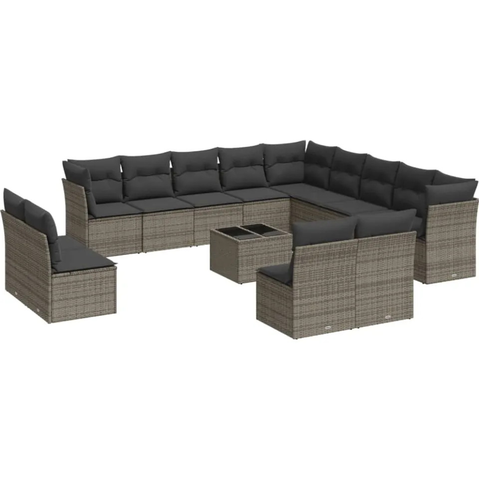 vidaXL 14-delige Loungeset met kussens poly rattan grijs, foto 4