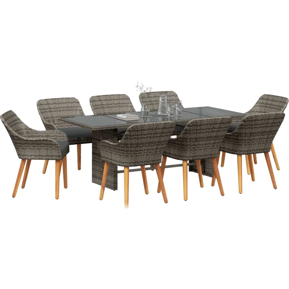 vidaXL Tuin eettafelset 9 st Grijs poly rattan