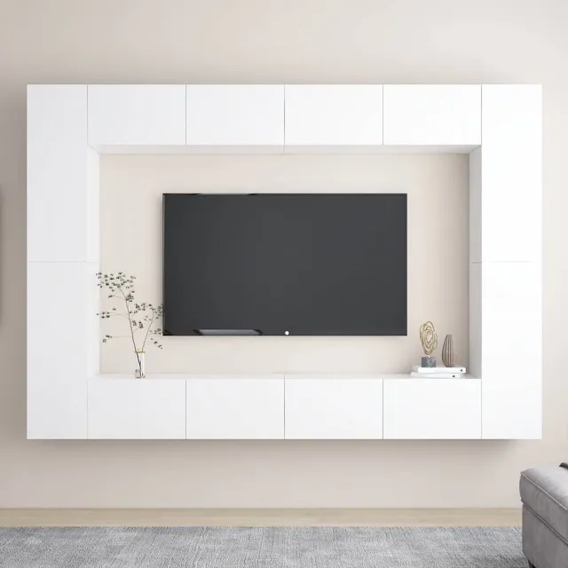 vidaXL 8-delige Tv-meubelset bewerkt hout wit, foto 2