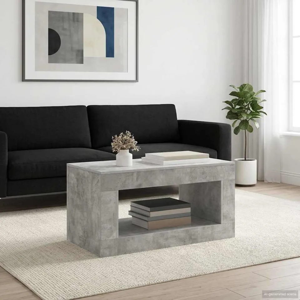 vidaXL Salontafel Beton Grijs 99.5 x 50 x 50 cm Bewerkt hout, foto 3