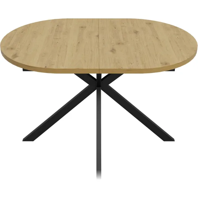 SONNENH Ovale uitschuifbare eettafel met metalen X-poten - MDF - 120 tot 160 cm - Houtlook Natuurlijke houtlook / Zwart