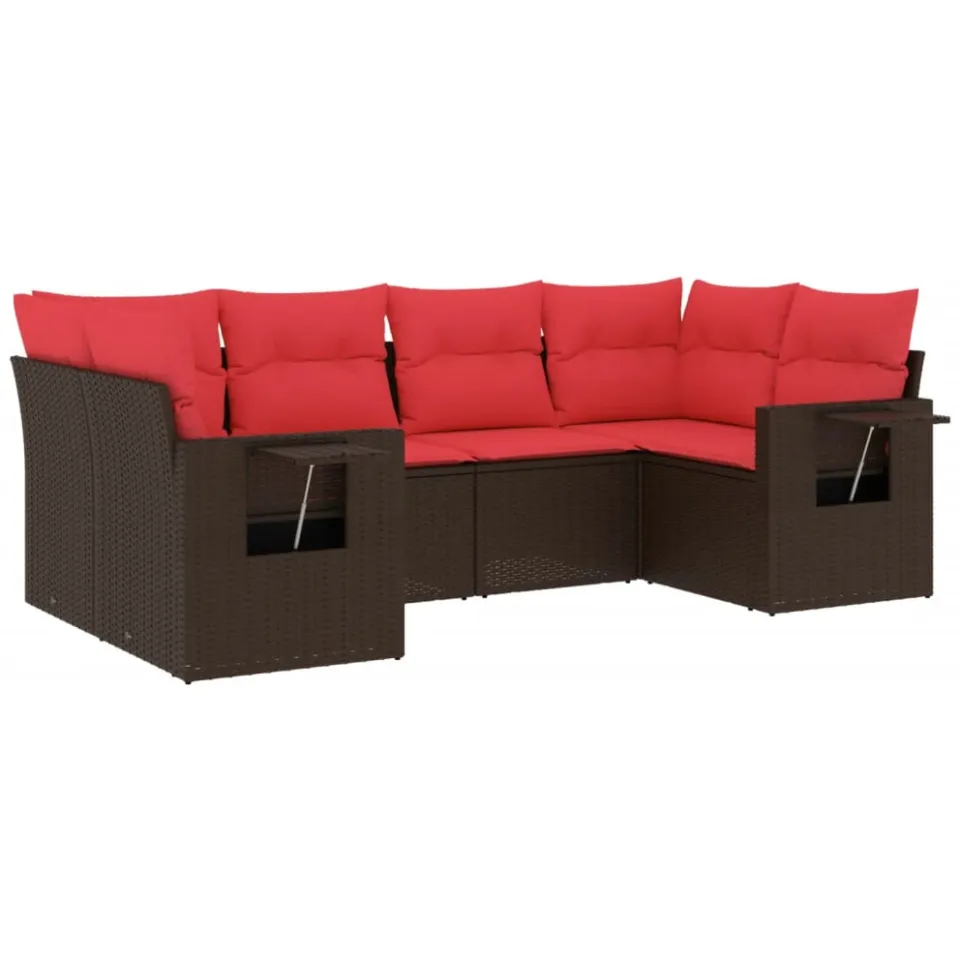 vidaXL 6-delige tuinbankset met kussens, bruin polyrotan, foto 3