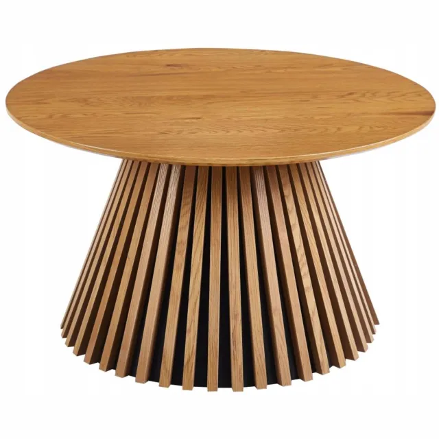 Loftie Furnitex - Ronde Salontafel - Eikenlook - Zwarte Lamellenvoet - Ø 80 cm Eiken;Zwart