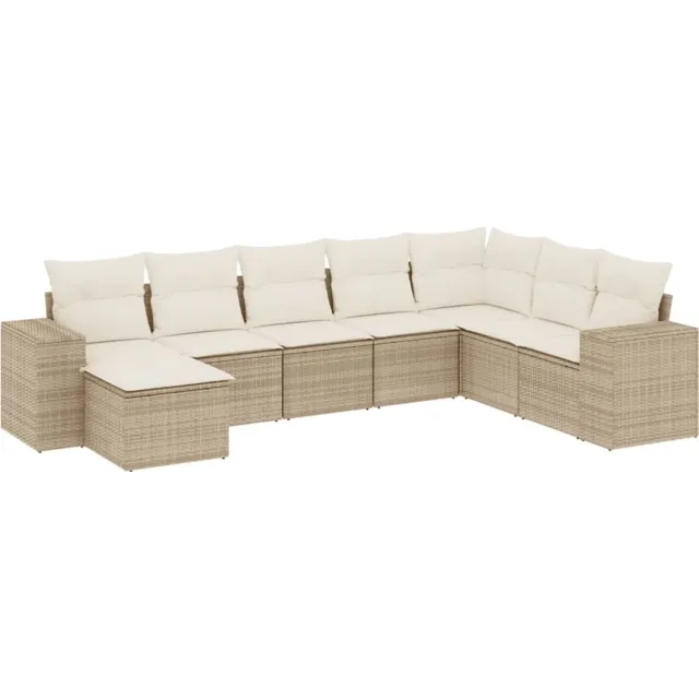 vidaXL 8-delige - Loungeset - met - kussens - poly - rattan - beige