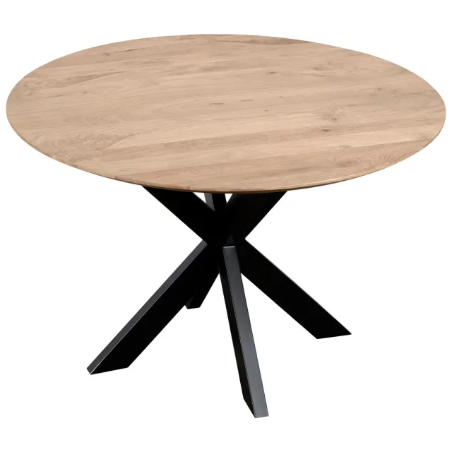 QUVIO Eettafel Sofia - Rond - Ø130 - Stalen kruispoot - FSC-gecertificeerd mangohout - Naturel