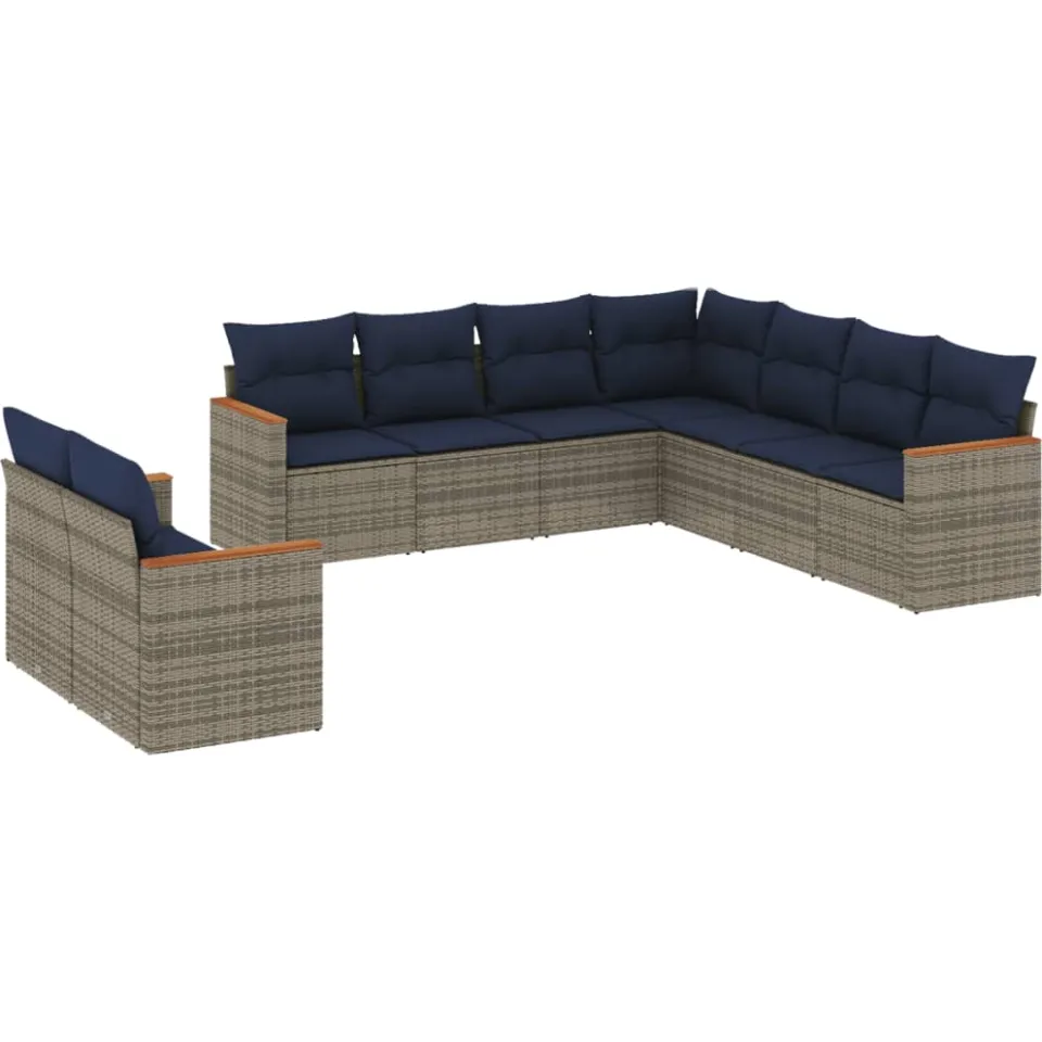 vidaXL 9-delige tuinbankset met kussens, grijs polyrotan, foto 3