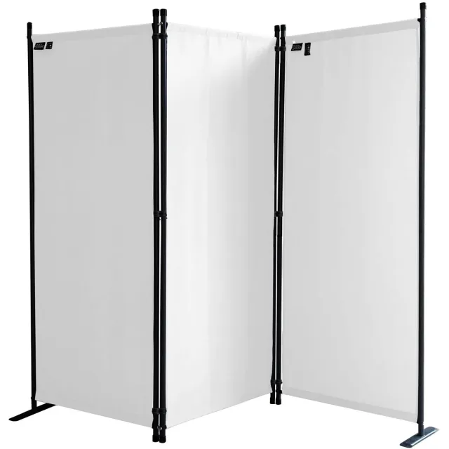 Famanu Paravent 3-delig 170 x 165 cm, stof scheidingswand voor tuin en balkon, ondoorzichtig en opvouwbaar, wit