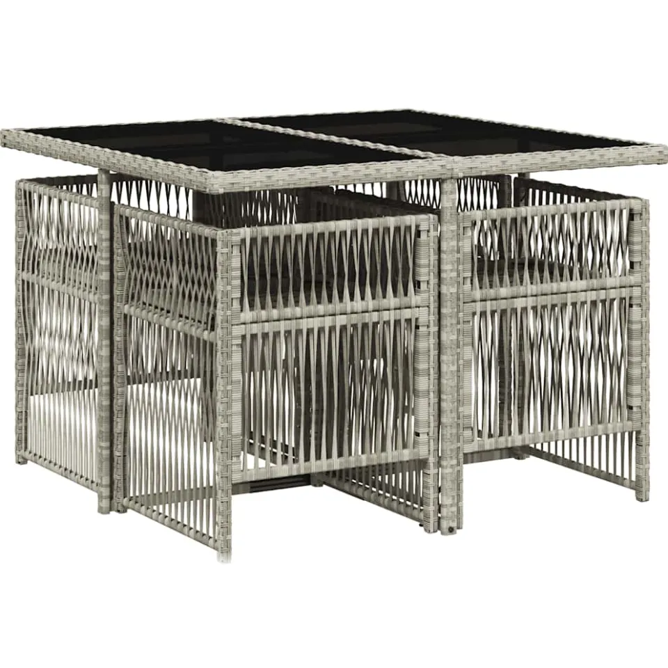vidaXL 5-delige Tuinset met kussens poly rattan lichtgrijs
