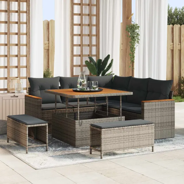 vidaXL Tuinbankenset 8 st Grijs poly rattan