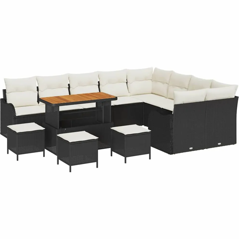 vidaXL Tuinbankenset 13 st Zwart poly rattan, foto 4
