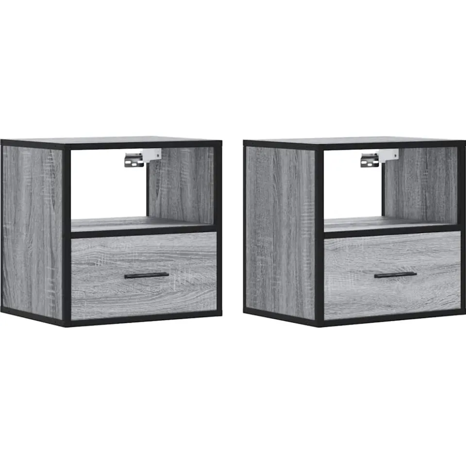 vidaXL Nachtkastjes 2st wandgemonteerd 40x31x39,5cm grijs sonoma eiken