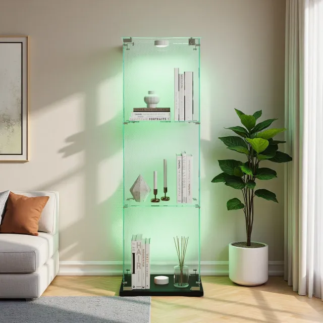 Yelenaro Vitrinekast met LED verlichting veelkleurige - 3 planken en 1 deur - Standvitrine Multifunctioneel - 40x35x123cm - Modern design - Zwart