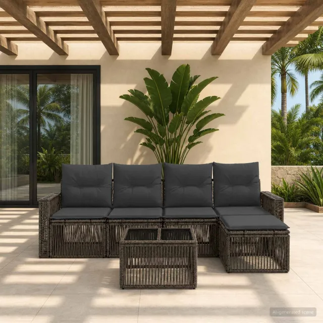 vidaXL Tuinbankenset 6 st 5-zits Grijs en Donkergrijs poly rattan, foto 2