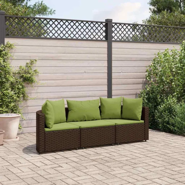 vidaXL 3-delige Loungeset met kussens poly rattan bruin, foto 2
