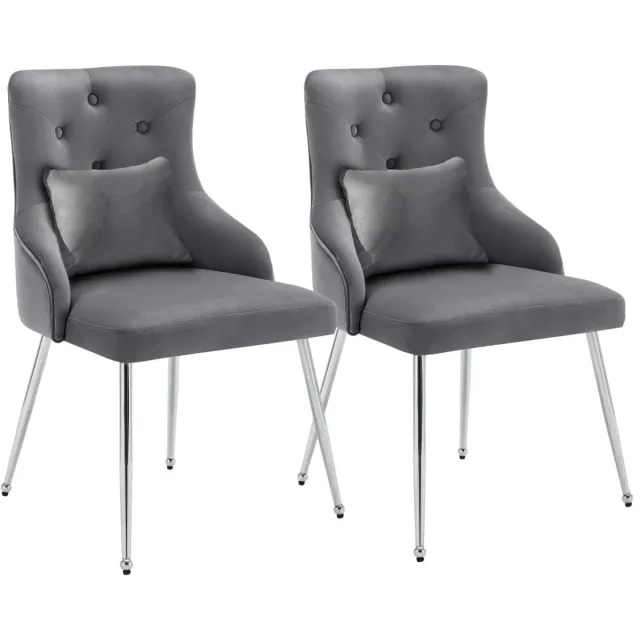 Corenia Eetkamerstoel – Set van 2 - Fluwelen Eetkamerstoel – Comfortabele Stoel – Moderne Zitstoel – Luxe Eettafelstoel – Hoogwaardig Schuim – Ergonomische Lendensteun - 54.5 x 58.5 x 87.5 cm - Donkergrijs