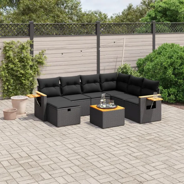vidaXL 8-delige Loungeset met kussens poly rattan zwart, foto 2