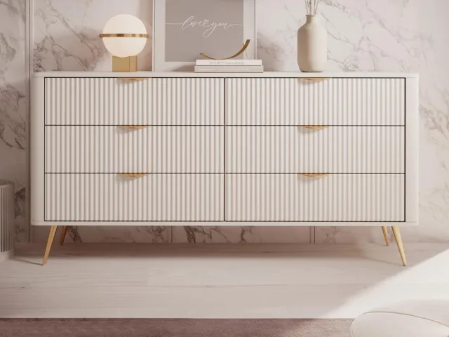 Vente-unique Ladekast met 6 lades - Beige en goudkleurig - ELONARIA