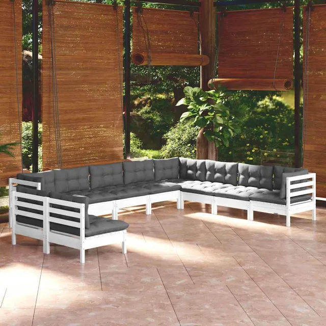 vidaXL 10-delige Loungeset met kussens massief grenenhout wit, foto 2