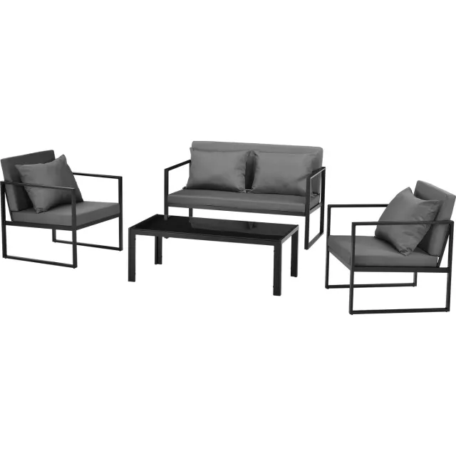 casa.pro Tuinset loungeset 4-delig tuintafel tuinbank 2x tuinstoel zwart zwart en grijs
