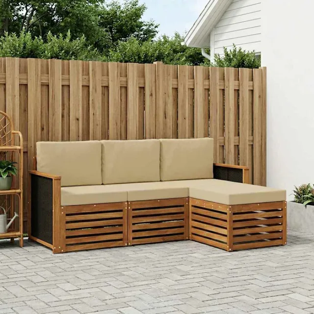 vidaXL Buiten bankenset 4 st 4-zits Natuurlijk en Beige