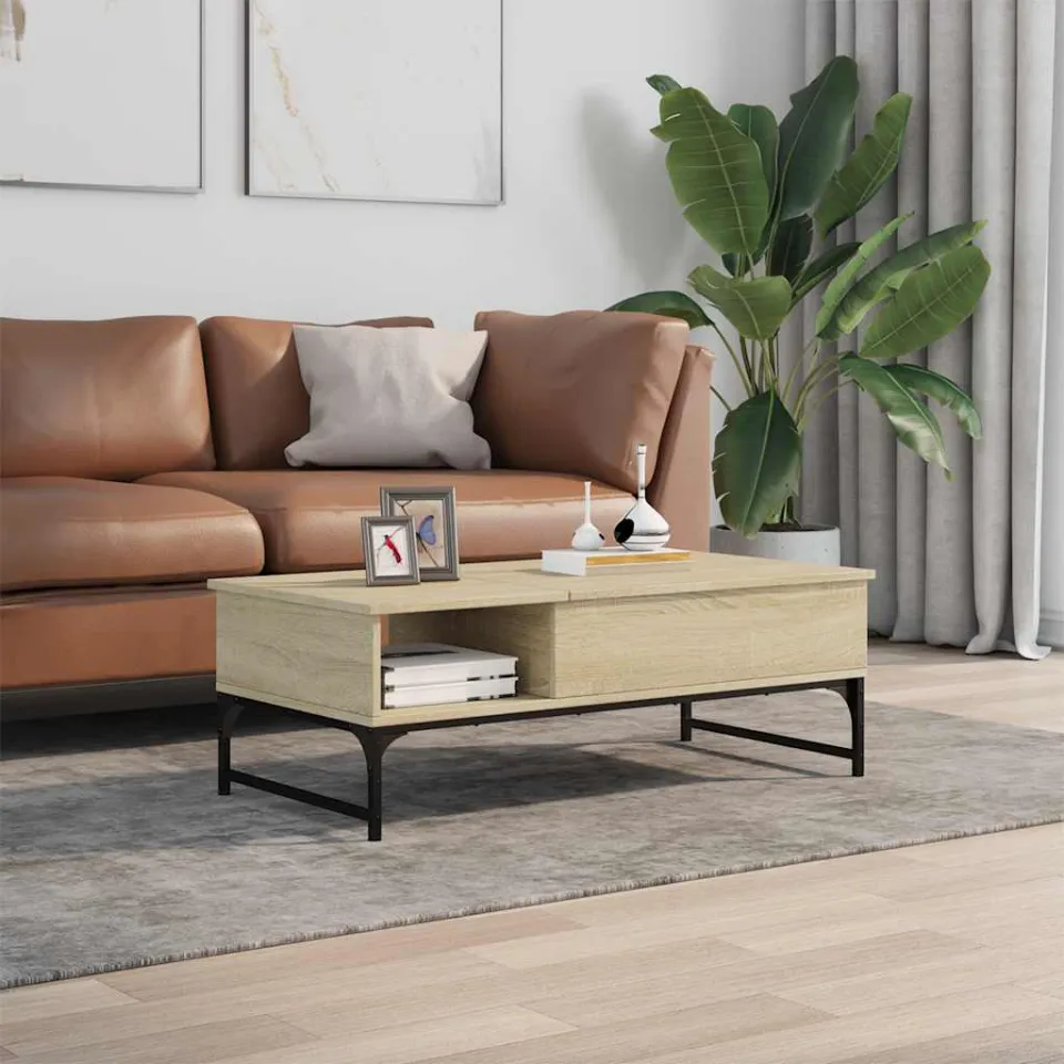 vidaXL Salontafel 100x50x35 cm bewerkt hout en metaal sonoma eiken, foto 3