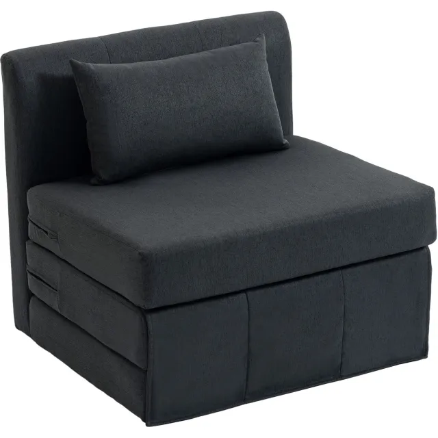 Homona Slaapfauteuil - Opvouwbaar tot bed - Met linnenlook bekleding - Inclusief kussen - 80 x 75 x 74 cm - Donkergrijs