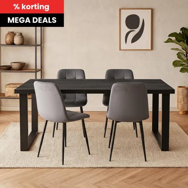 Mahom Mangohouten Eettafel Britt Black Rechthoek 180x100 cm Mahom Industrieel - Dinertafel van Mangohout & Metaal - Industriële Eettafel Bruin