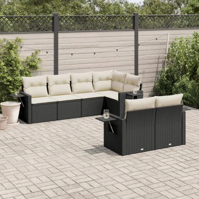 vidaXL 7-delige Loungeset met kussens poly rattan zwart, foto 2