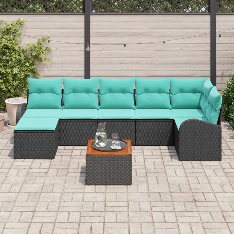 vidaXL Tuinbankenset 8 st Zwart en Turquoise poly rattan, foto 3