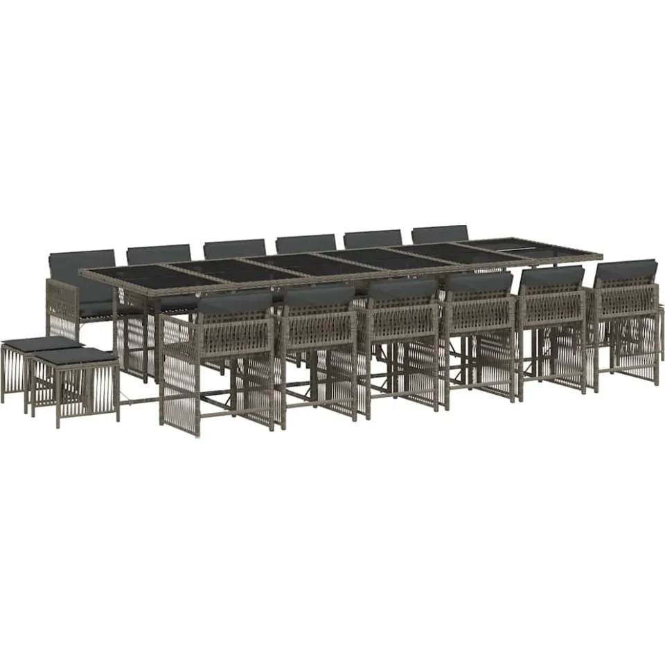 vidaXL 17-delige Tuinset met kussens poly rattan grijs