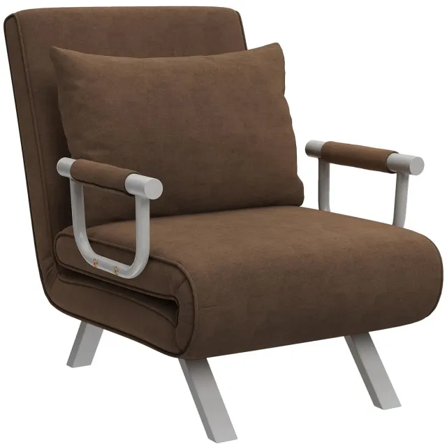 emvae Stoel - Fauteuil - Relaxfauteuil 3-in-1 - Opklapbare Fauteuil met 5 Standen - 65 x 69 x 80 cm - Metaal en Suède-look - Bruin