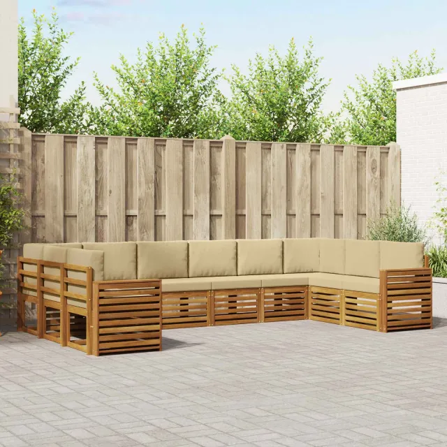 vidaXL Buiten bankenset 10 st 10-zits Natuurlijk en Beige Bruin