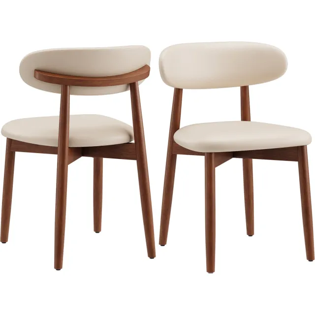 COLAMY Eetkamerstoelen Set van 2 - Gestoffeerde Stoelen met PU-Lederen Bekleding - Hoogwaardig Schuimkussen - Massief Houten Frame - Comfortabele Keukenstoelen Beige