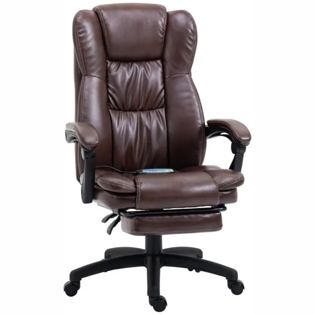 Merax Vinsetto Ergonomische Bureaustoel met Massagefunctie - Verstelbare Rugleuning - Inklapbare Voetsteun - Luxe Kunstleer - 6 Massagepunten - 360° Draaibaar - Bruin
