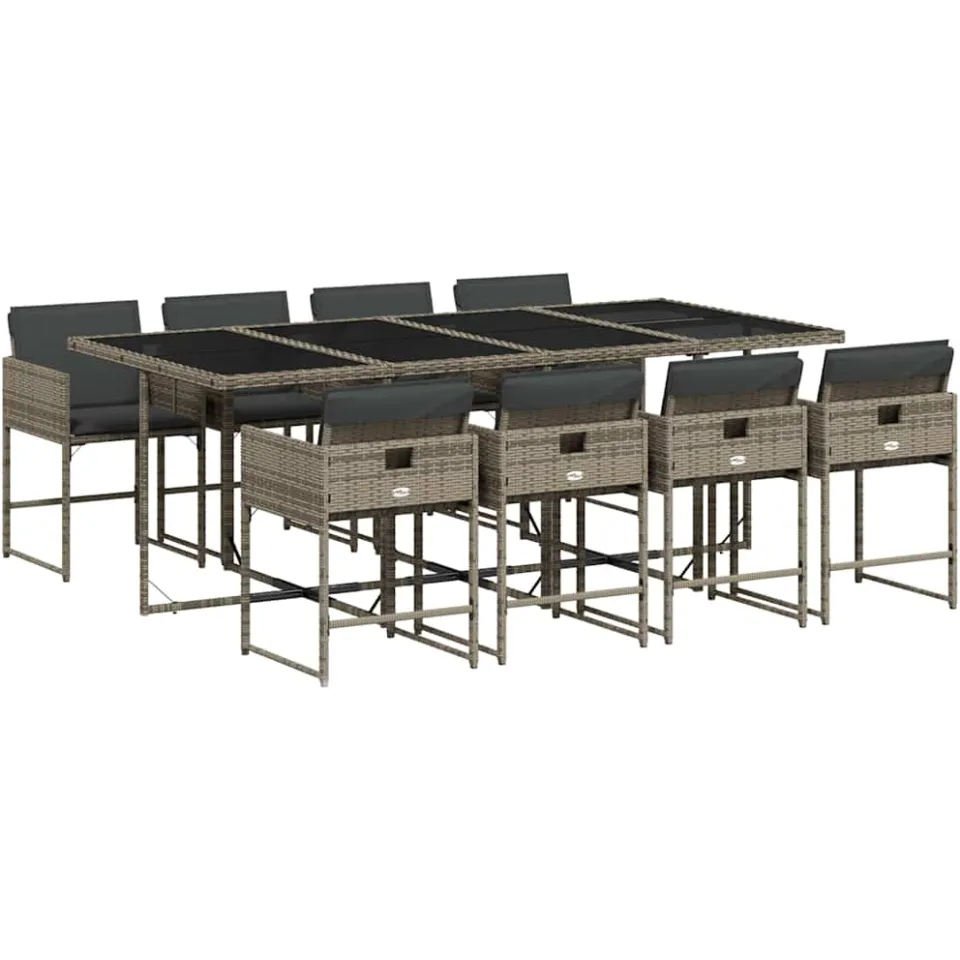 vidaXL 9-delige Tuinset met kussens poly rattan grijs, foto 3