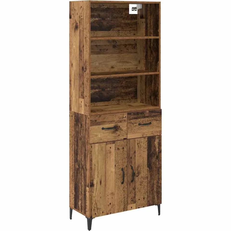 vidaXL Hoge kast Oud Hout 69,5 x 34 x 180 cm Bewerkt hout bruin, foto 3