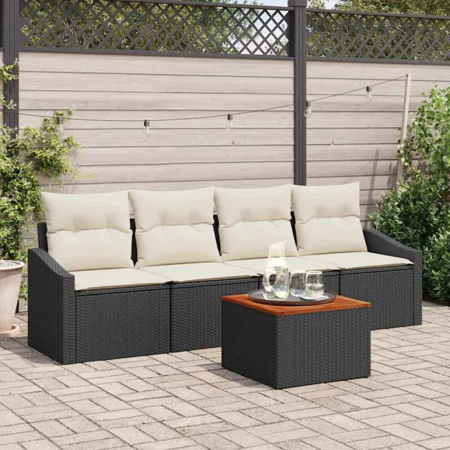 vidaXL Tuinbankenset 5 st Zwart poly rattan