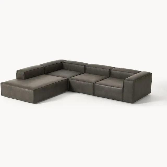 Westwing Collection Modulaire leren hoekbank Lennon (4-zits) Taupe