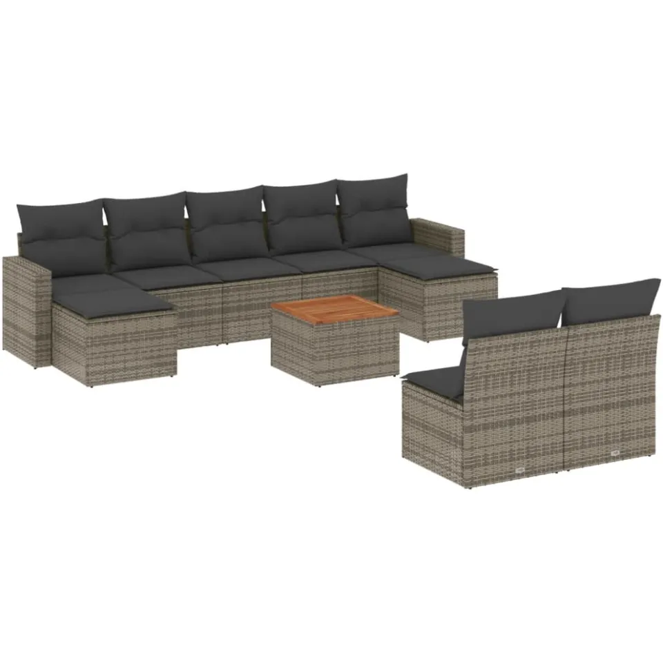 vidaXL 10-delige Loungeset met kussens poly rattan grijs, foto 3