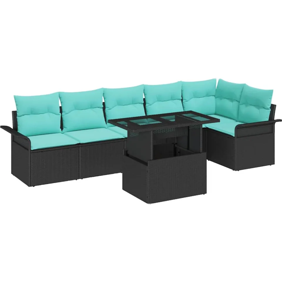 vidaXL Tuin Sofa Set 7 st Zwart [Synthetisch]: Poly Rattan