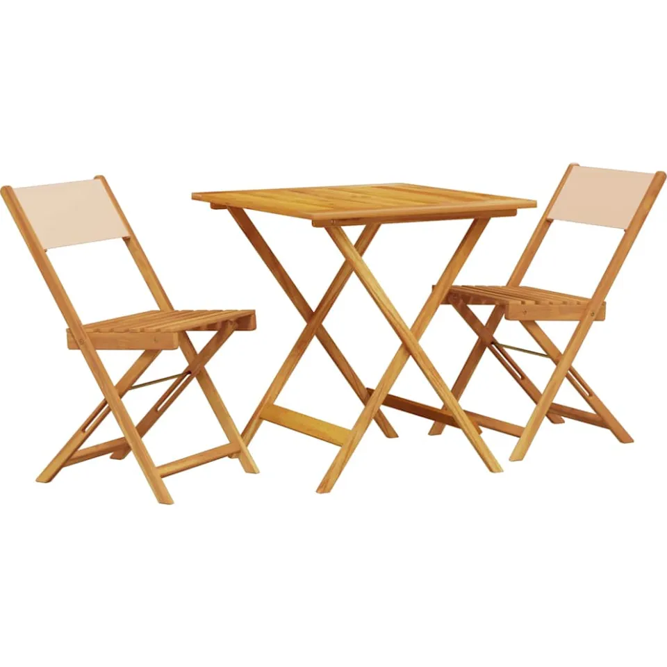 vidaXL 3-delige Bistroset stof en massief hout beige