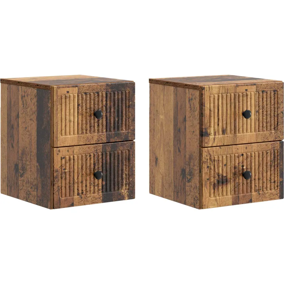 vidaXL Wandbeugel Bedkast 2 st Oud hout 33 x 34,5 x 40 cm Bewerkt hout bruin, foto 3