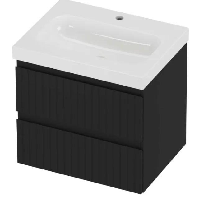 Proline Haga Badmeubelset Polystone Mezza 1 Kraangat Gefreesd 60x46x58 cm Glans Wit Mat Zwart