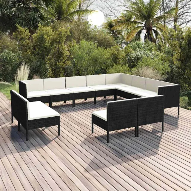 vidaXL 12-delige Loungeset met kussens poly rattan zwart, foto 2