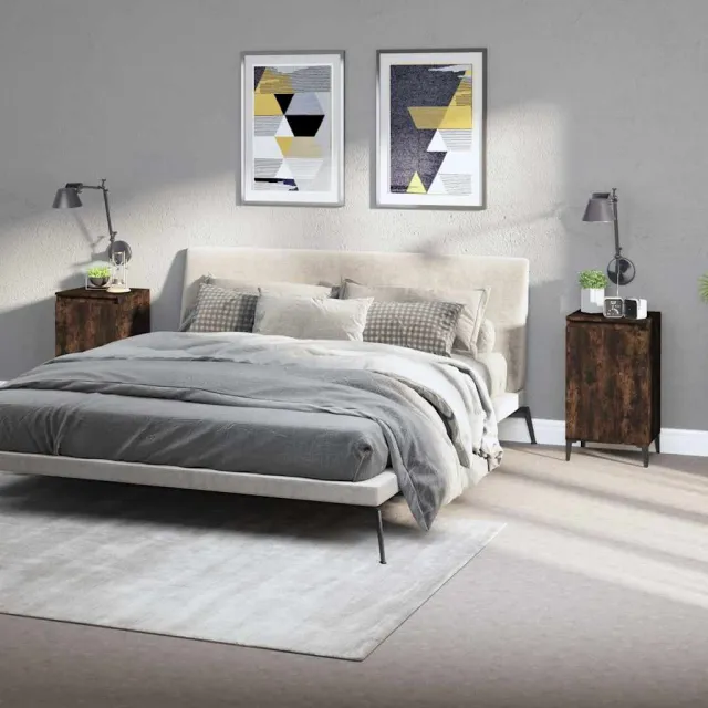 vidaXL Nachtkastjes 2 st 40x35x70 cm bewerkt hout gerookt eikenkleurig, foto 2