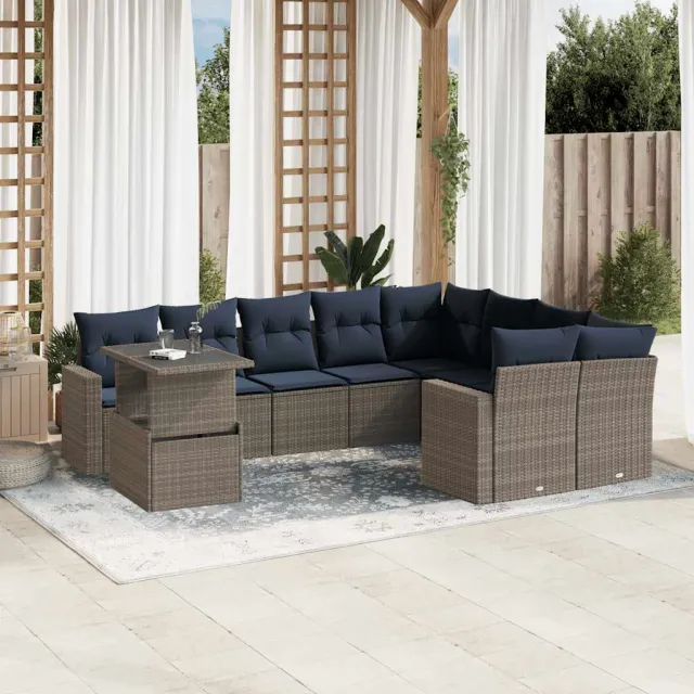 vidaXL 10-delige tuinbankset met kussens, grijs polyrotan, foto 2