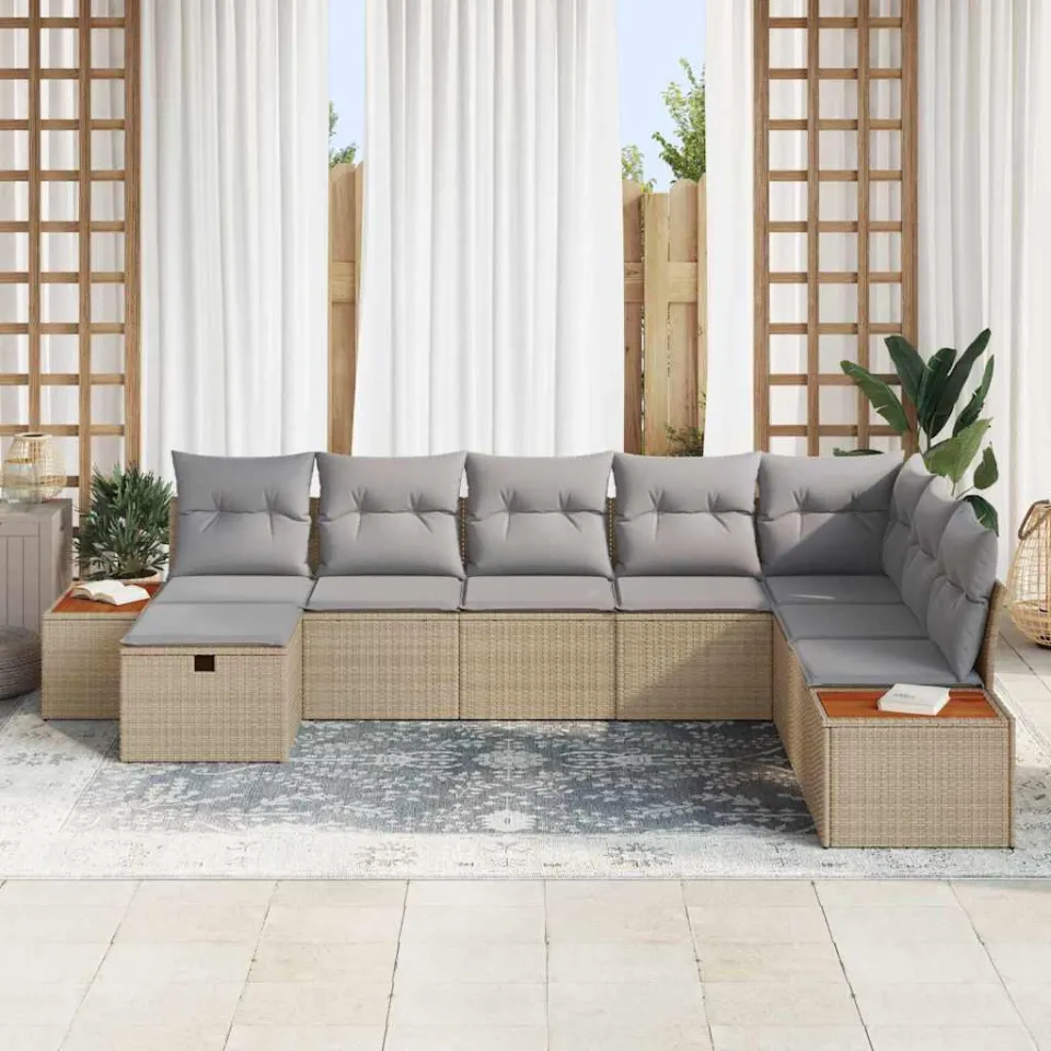 vidaXL Tuinbankenset 9 st Beige poly rattan, foto 2